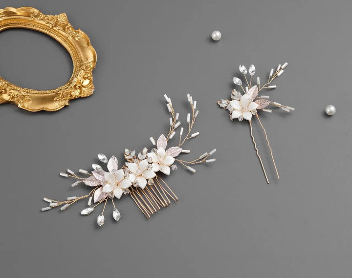 PEIGNE MARIÉE ROSE GOLD CRISTAUX & PERLES — HC6346 G.Westerleigh