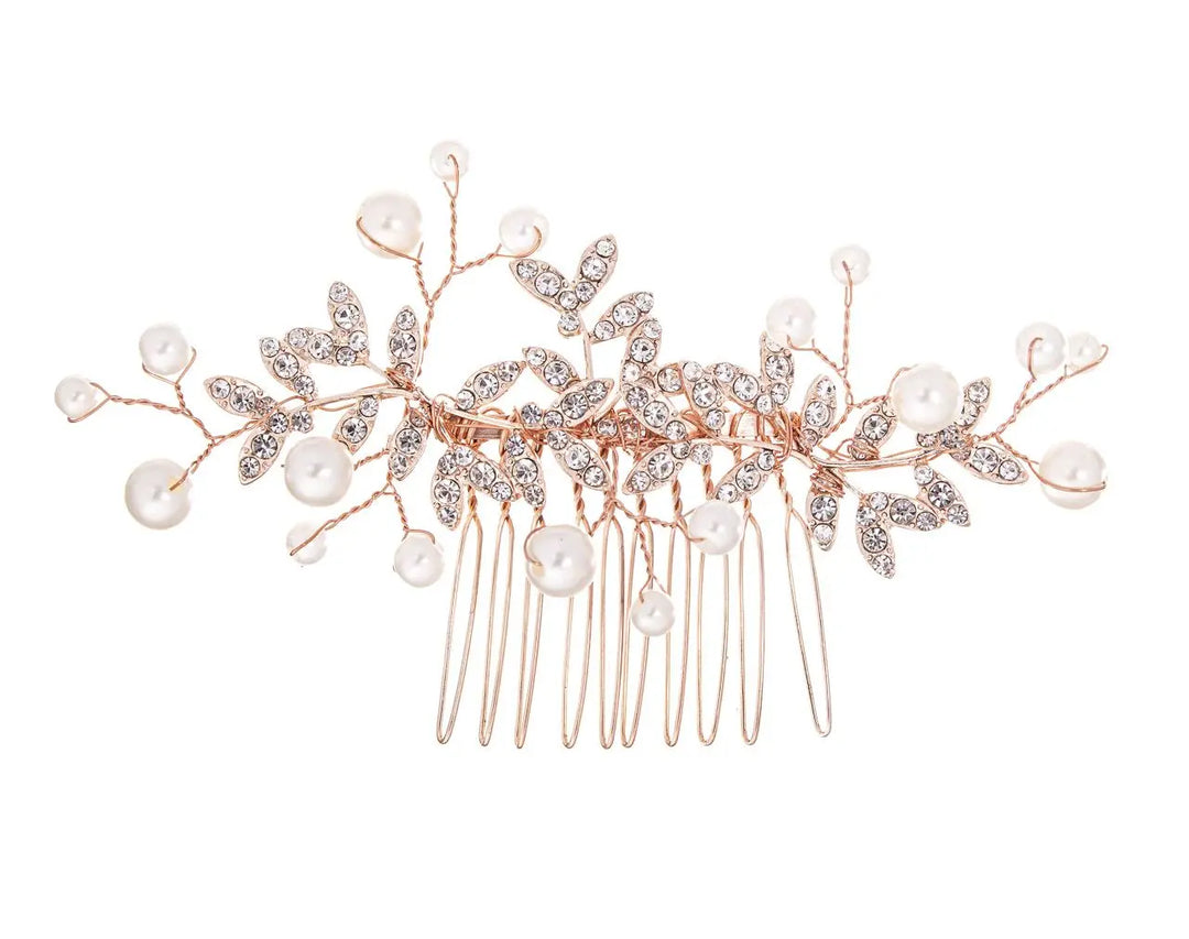 PEIGNE MARIÉE ROSE GOLD CRISTAUX & PERLES — HC6798RG G.Westerleigh