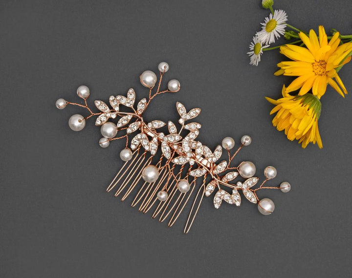 PEIGNE MARIÉE ROSE GOLD CRISTAUX & PERLES — HC6798RG G.Westerleigh