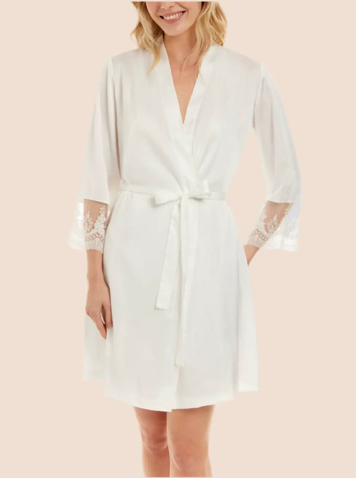 PEIGNOIR SATIN FEMME ET MANCHES BRODÉES ESSEN - Mas Accessoires