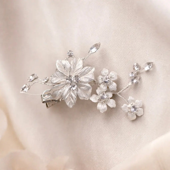PETITE PINCE FLEURS ARGENT & CRISTAUX — HC2174 ÉGLANTINE CRÉATIONS