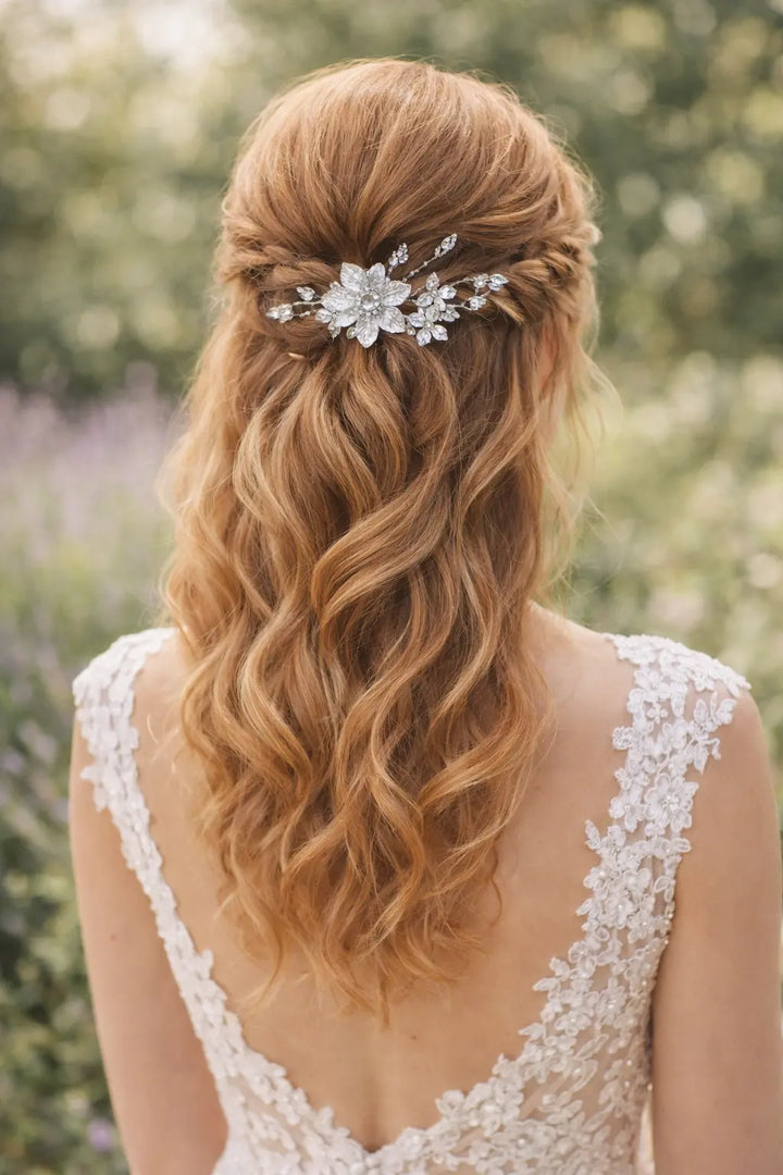 PETITE PINCE FLEURS ARGENT & CRISTAUX — HC2174 ÉGLANTINE CRÉATIONS
