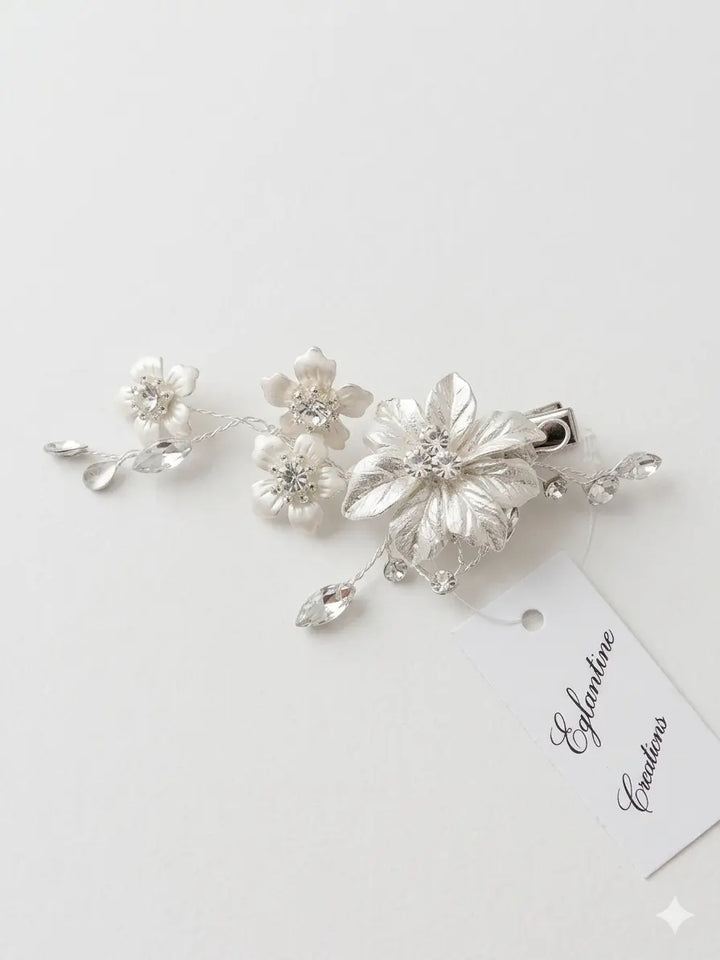 PETITE PINCE FLEURS ARGENT & CRISTAUX — HC2174 ÉGLANTINE CRÉATIONS