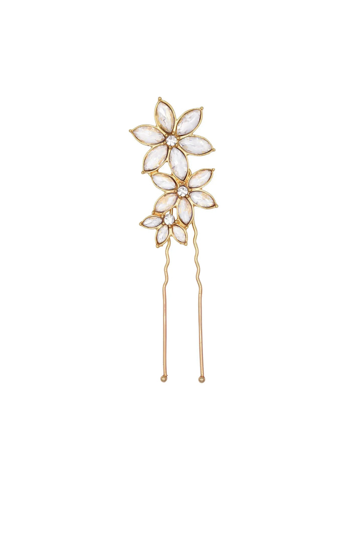 PIC À CHIGNON MARIÉE DORÉ FLEURS STRASS  —HA625405 ÉGLANTINE CRÉATIONS