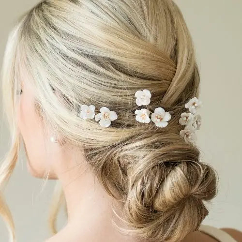 PICS À CHEVEUX MARIAGE FLEURS CÉRAMIQUE & CRISTAUX – FLEUR IVORY AND CO