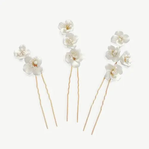 PICS À CHEVEUX MARIAGE FLEURS CÉRAMIQUE & CRISTAUX – FLEUR IVORY AND CO