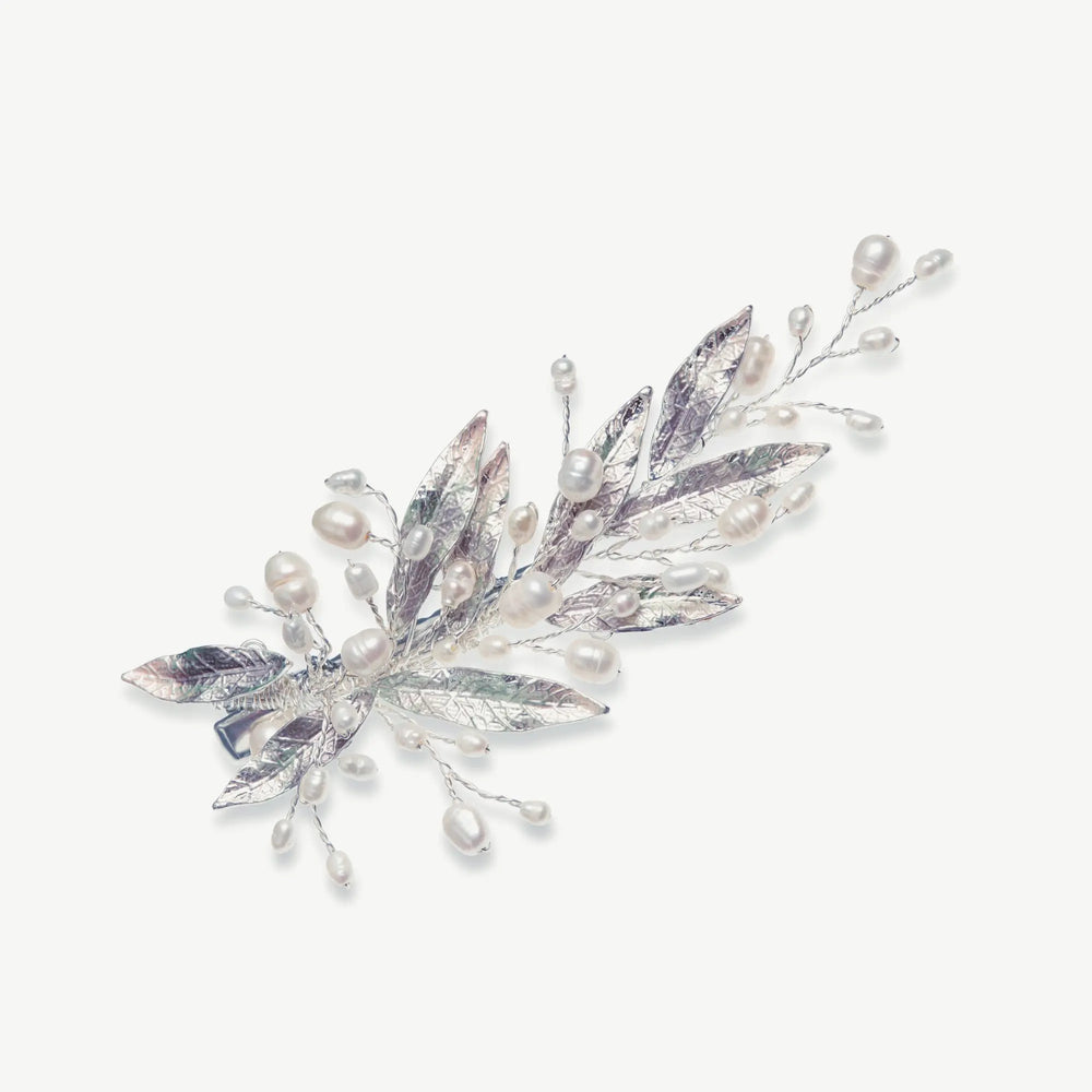 PINCE À CHEVEUX ASTER – FEUILLES DE SAULE ÉMAILLÉES ET PERLES D’EAU DOUCE Ivory and co