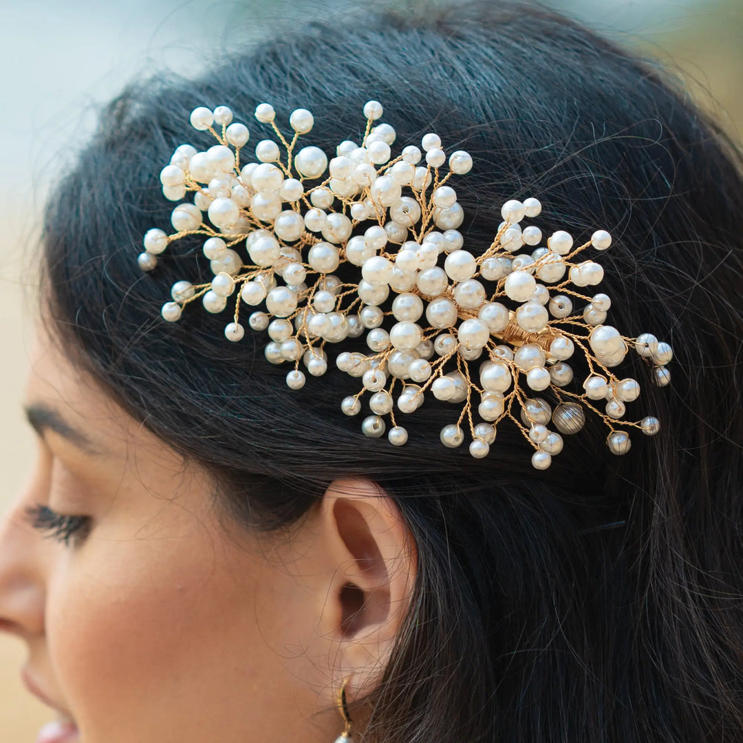 PINCE À CHEVEUX ASTRID – BARRETTE DE MARIÉE EN PERLES PLAQUÉ ARGENT, OR OU OR ROSE Ivory and co