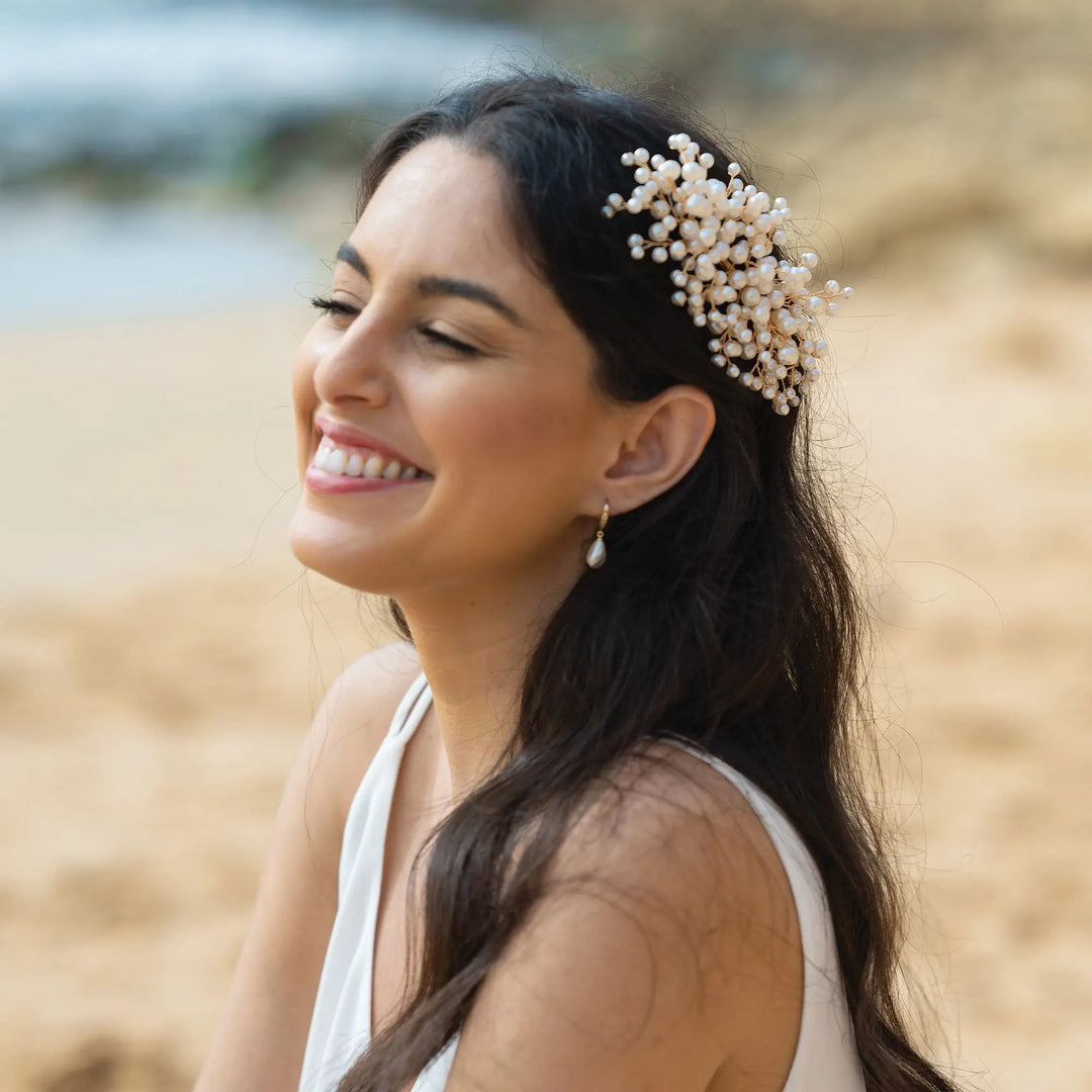 PINCE À CHEVEUX ASTRID – BARRETTE DE MARIÉE EN PERLES PLAQUÉ ARGENT, OR OU OR ROSE Ivory and co