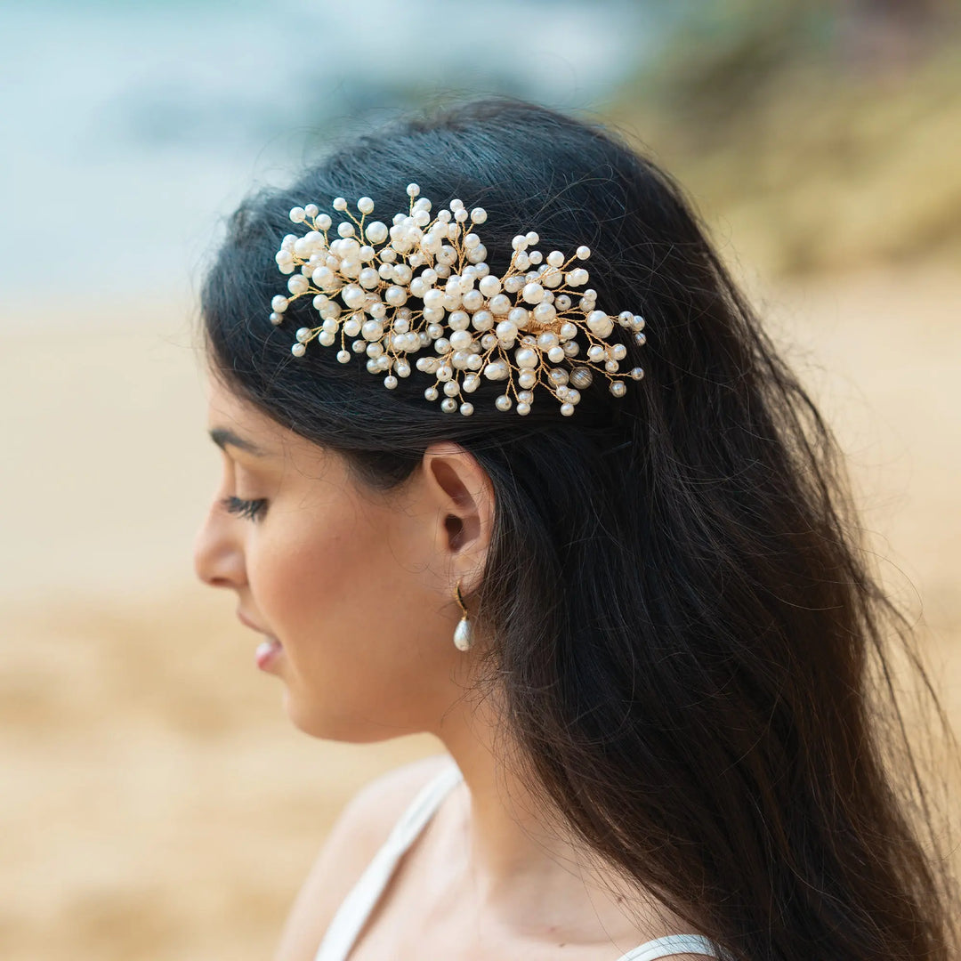 PINCE À CHEVEUX ASTRID – BARRETTE DE MARIÉE EN PERLES PLAQUÉ ARGENT, OR OU OR ROSE Ivory and co