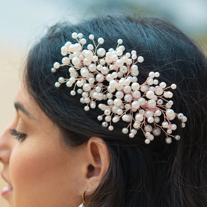 PINCE À CHEVEUX ASTRID – BARRETTE DE MARIÉE EN PERLES PLAQUÉ ARGENT, OR OU OR ROSE Ivory and co
