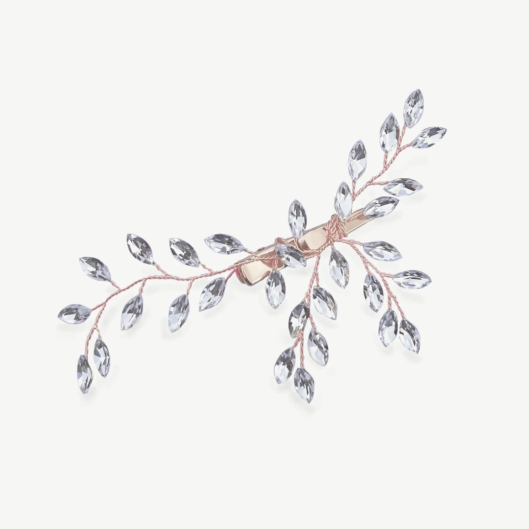 PINCE À CHEVEUX GLIMMER – CRISTAUX FEUILLAGE PLAQUÉ ARGENT, OR OU OR ROSE Ivory and co