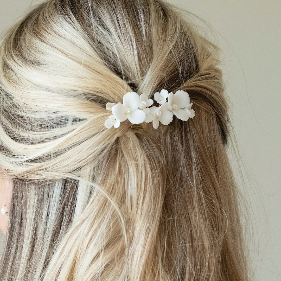 PINCE À CHEVEUX MARIAGE EN CÉRAMIQUE FLEUR DE SUREAU Ivory and co