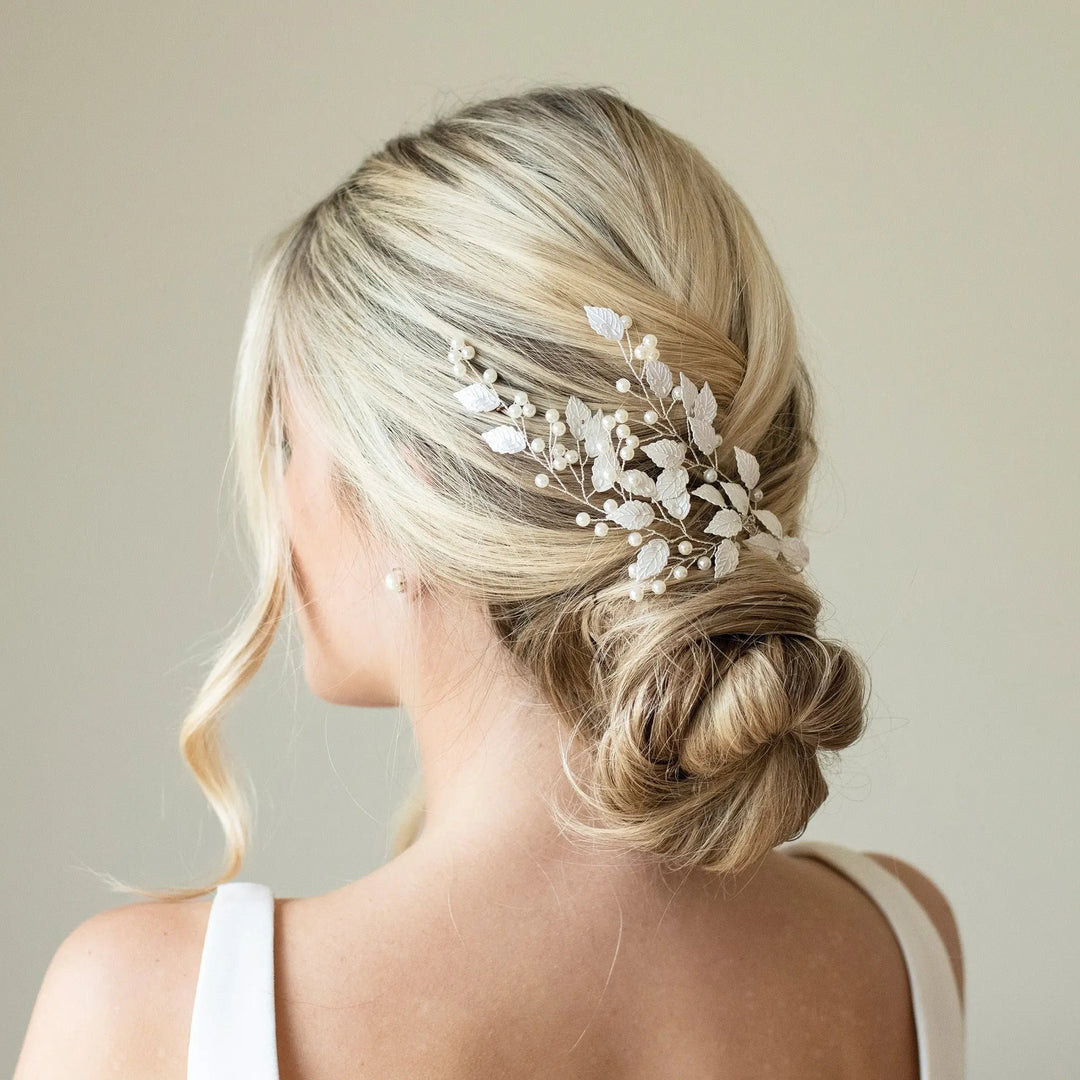 PINCE À CHEVEUX MARIAGE SUMMER BREEZE EN FEUILLES ET PERLES Ivory and co