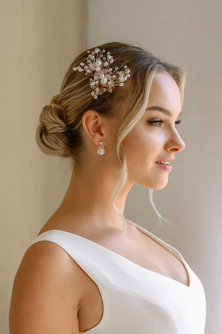 PINCE MARIAGE CRISTAUX & PERLES – PLAQUÉ OR HC6147 G.Westerleigh