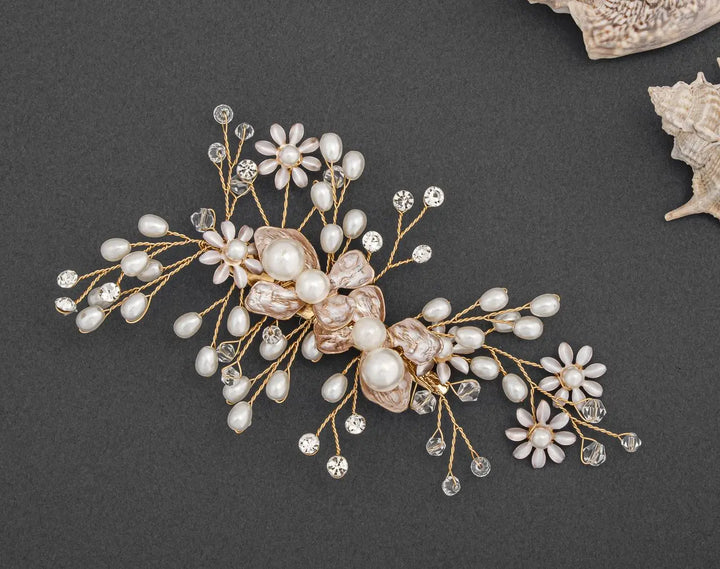 PINCE MARIAGE CRISTAUX & PERLES – PLAQUÉ OR HC6147 G.Westerleigh