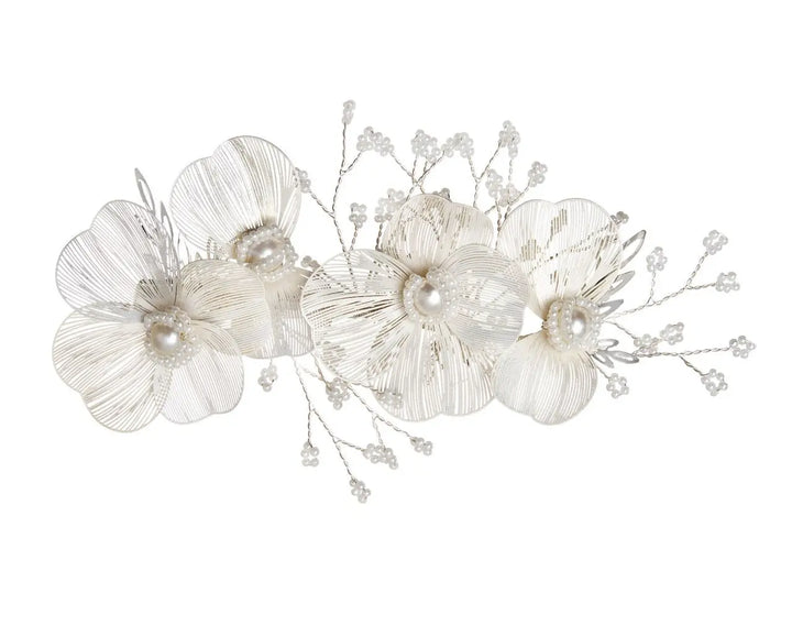 PINCE MARIAGE FLEURS 3D ET PERLES IVOIRE – PLAQUÉ ARGENT - HC1116S G.Westerleigh