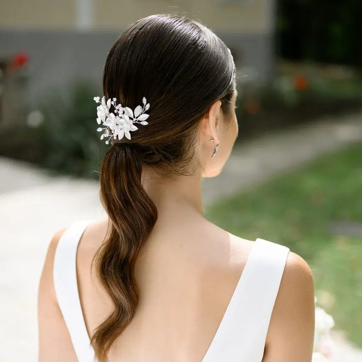 PINCE MARIAGE FLEURS 3D & PERLES IVOIRE – ARGENT HC1118S G.Westerleigh