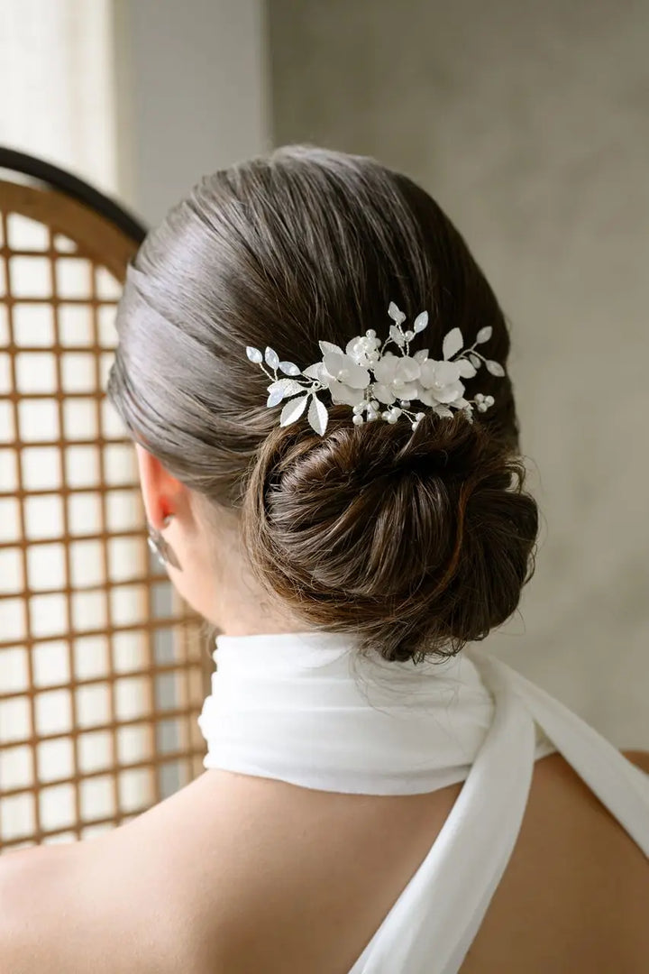 PINCE MARIAGE FLEURS 3D & PERLES IVOIRE – ARGENT HC1118S G.Westerleigh