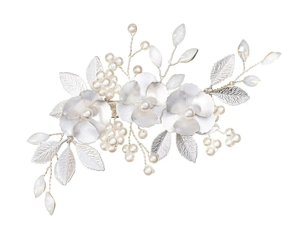 PINCE MARIAGE FLEURS 3D & PERLES IVOIRE – ARGENT HC1118S G.Westerleigh