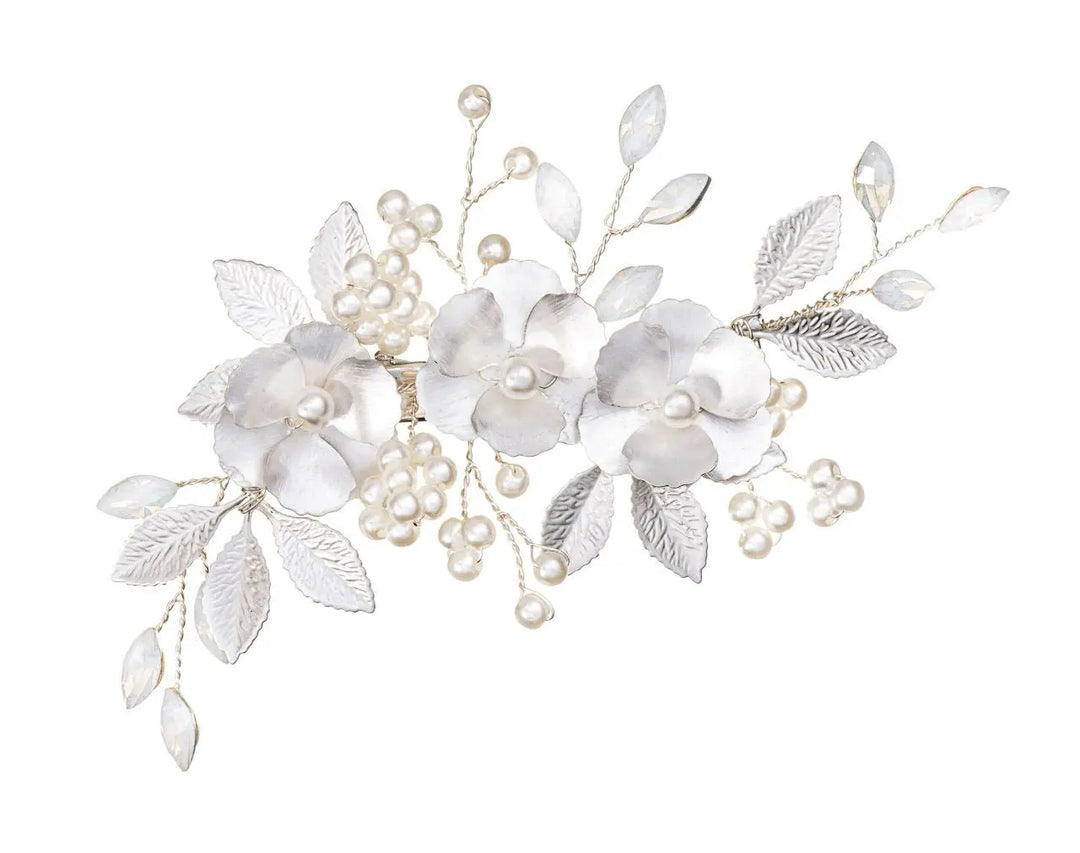 PINCE MARIAGE FLEURS 3D & PERLES IVOIRE – ARGENT HC1118S G.Westerleigh