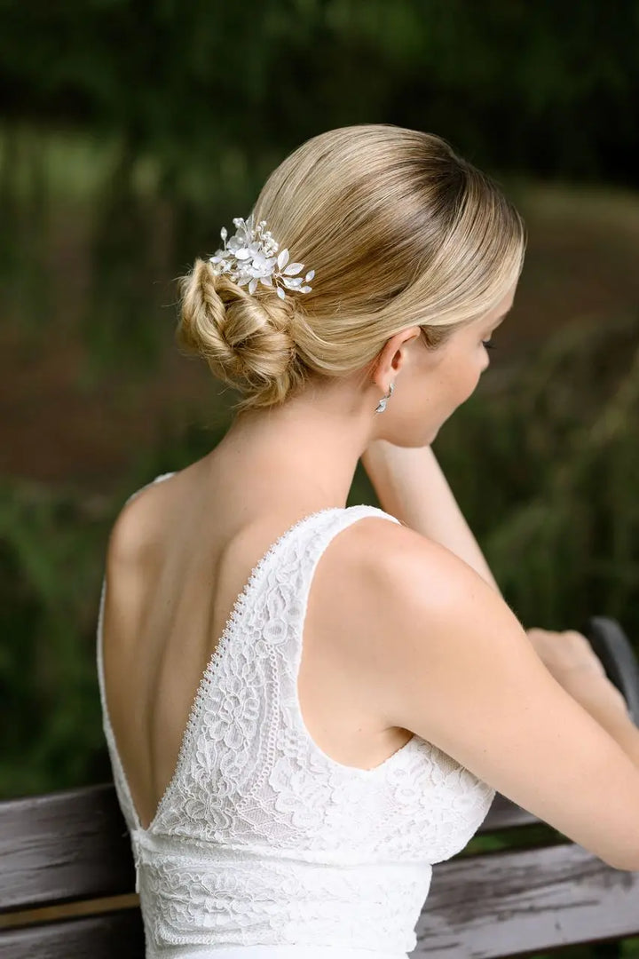 PINCE MARIAGE FLEURS 3D & PERLES IVOIRE – ARGENT HC1118S G.Westerleigh