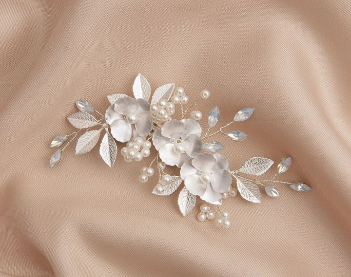 PINCE MARIAGE FLEURS 3D & PERLES IVOIRE – ARGENT HC1118S G.Westerleigh