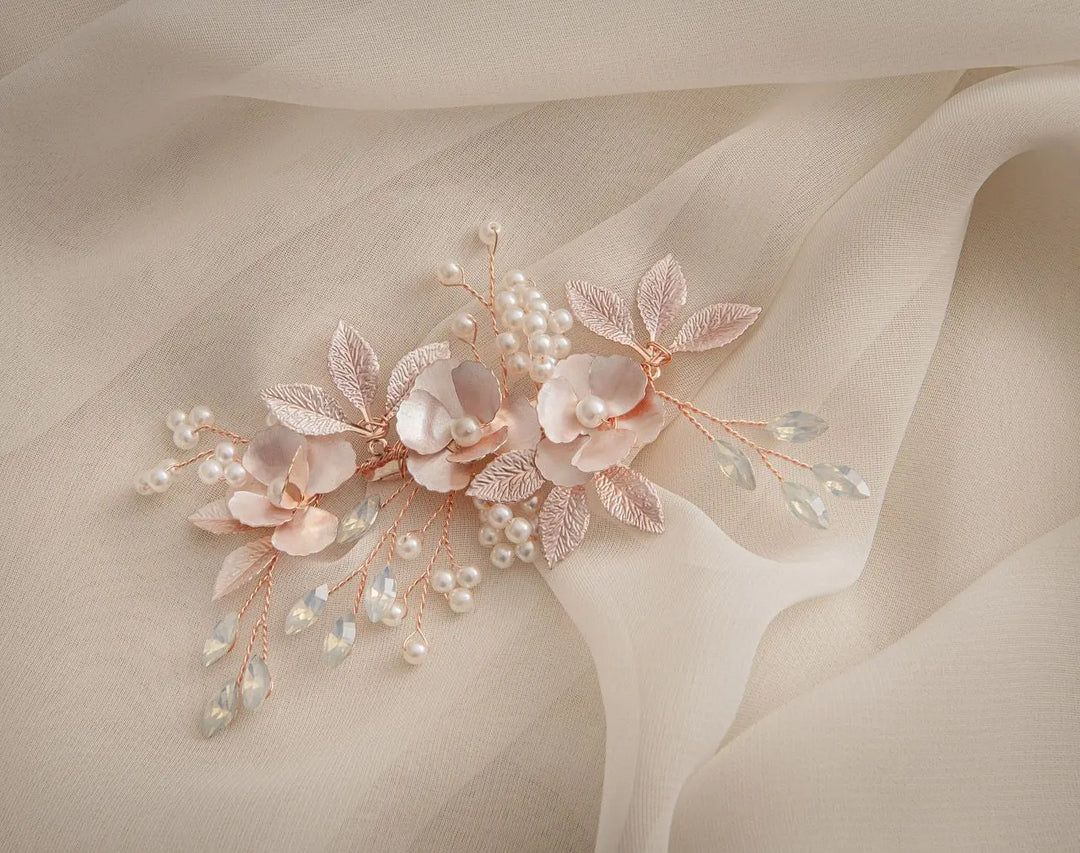 PINCE MARIAGE FLEURS 3D & PERLES IVOIRE – OR ROSE HC1118RG G.Westerleigh