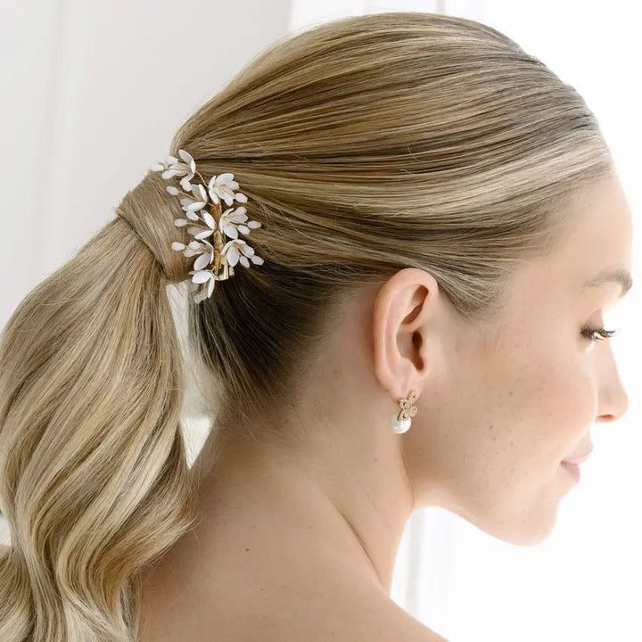 PINCE MARIAGE FLEURS 3D & PERLES – PLAQUÉ OR HC1243 G.Westerleigh