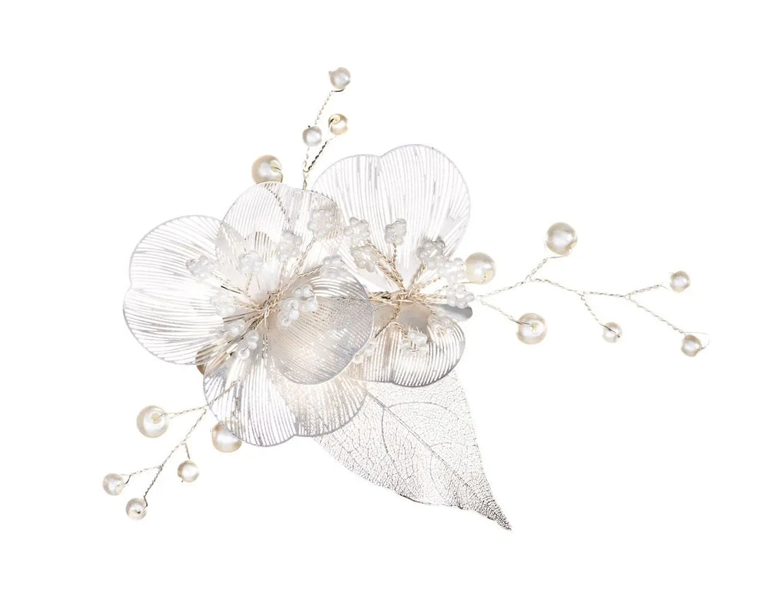 PINCE MARIAGE FLEURS FILIGRANE & PERLES IVOIRE – ARGENT HC1119 G.Westerleigh