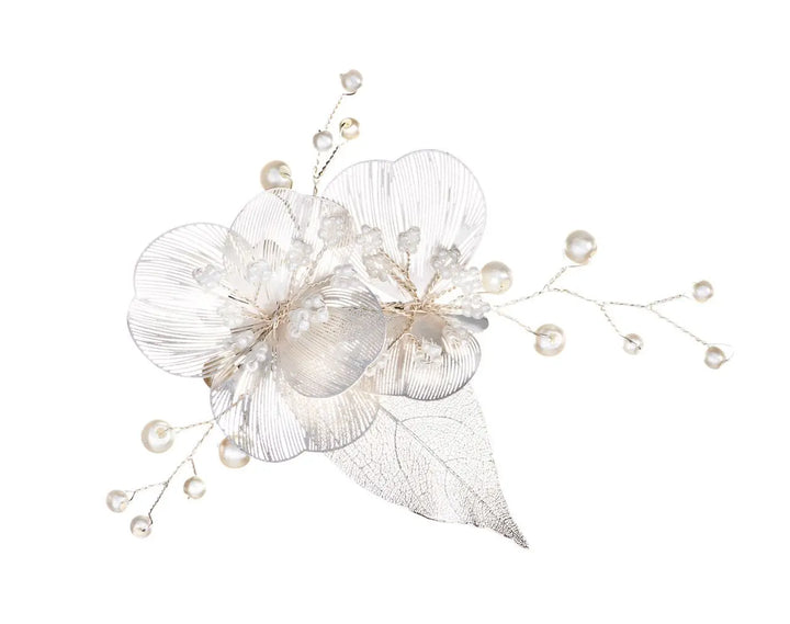 PINCE MARIAGE FLEURS FILIGRANE & PERLES IVOIRE – ARGENT HC1119 G.Westerleigh