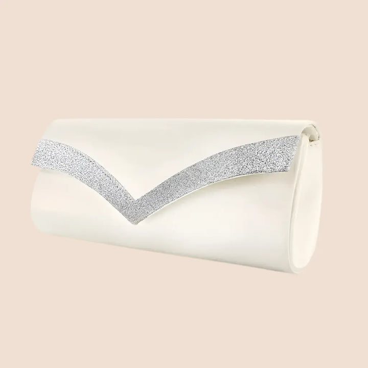 POCHETTE MARIÉE TINA IVOIRE ET PAILLETTES ARGENT White Lady