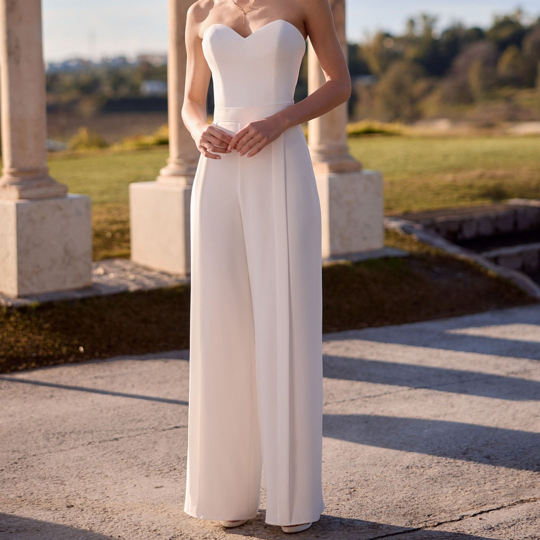 Pantalon de mariée Percy en crêpe stretch ivoire, Bianco Evento