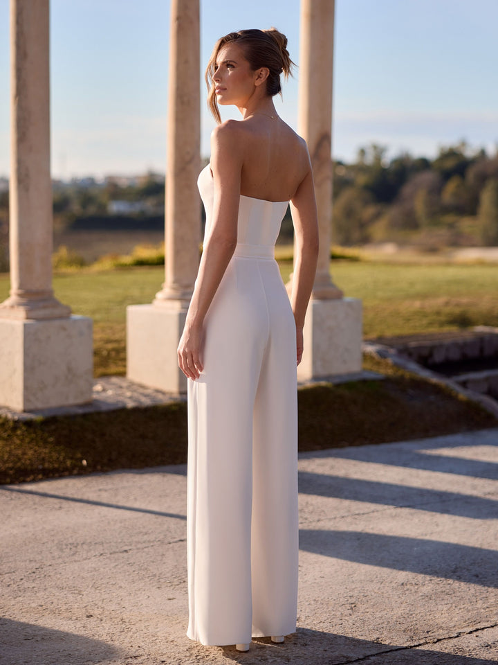 Pantalon de mariée Percy en crêpe stretch ivoire, Bianco Evento