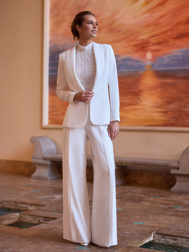 Pantalon de mariée Percy en crêpe stretch ivoire, Bianco Evento