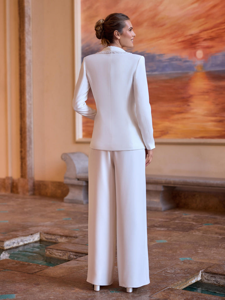 Pantalon de mariée Percy en crêpe stretch ivoire, Bianco Evento