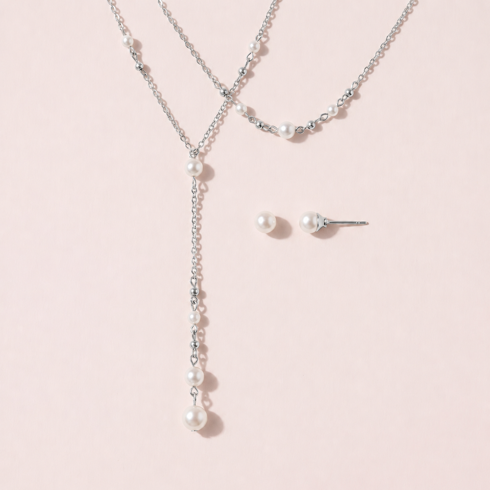 Parure de dos de mariée NS125420 – chaîne en Y et perles nacrées Eglantine Créations
