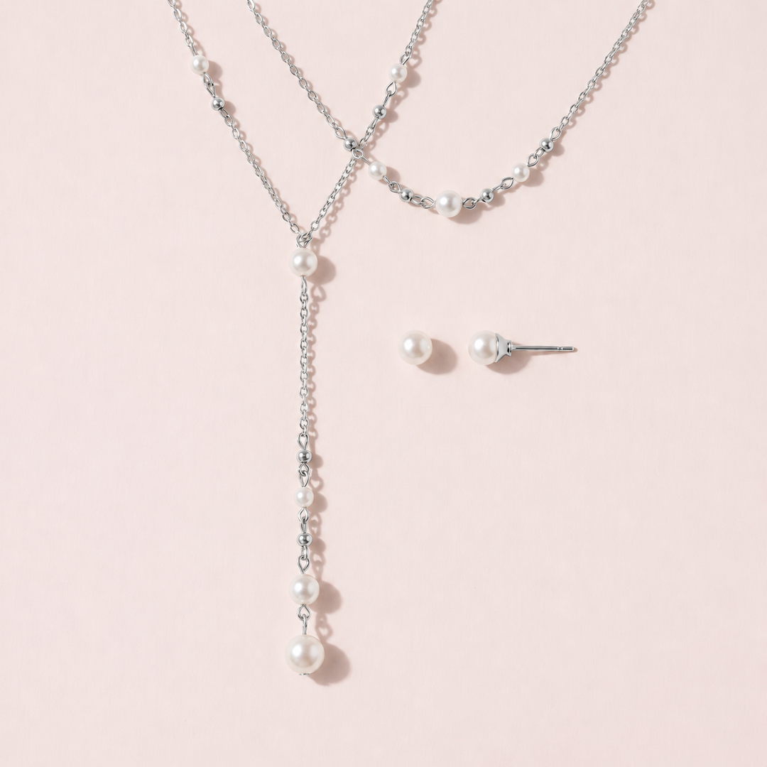 Parure de dos de mariée NS125420 – chaîne en Y et perles nacrées Eglantine Créations