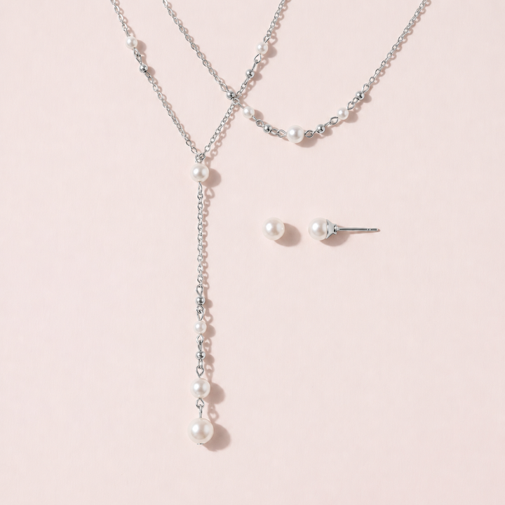 Parure de dos de mariée NS125420 – chaîne en Y et perles nacrées Eglantine Créations