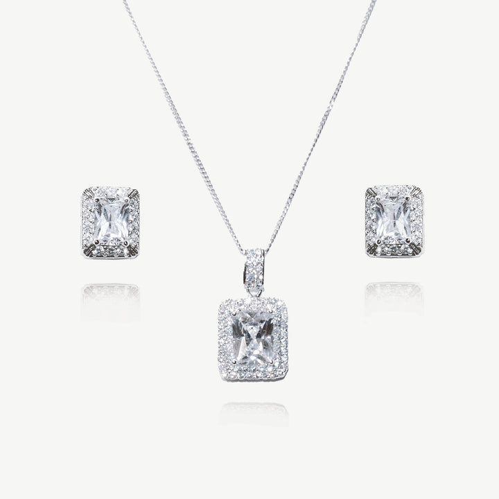 Parure de mariée Art déco collier et boucles rhodium