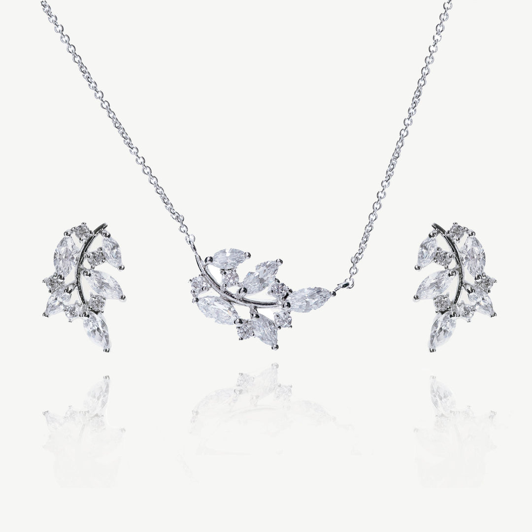 Parure de mariée Cyprès collier et boucles rhodium