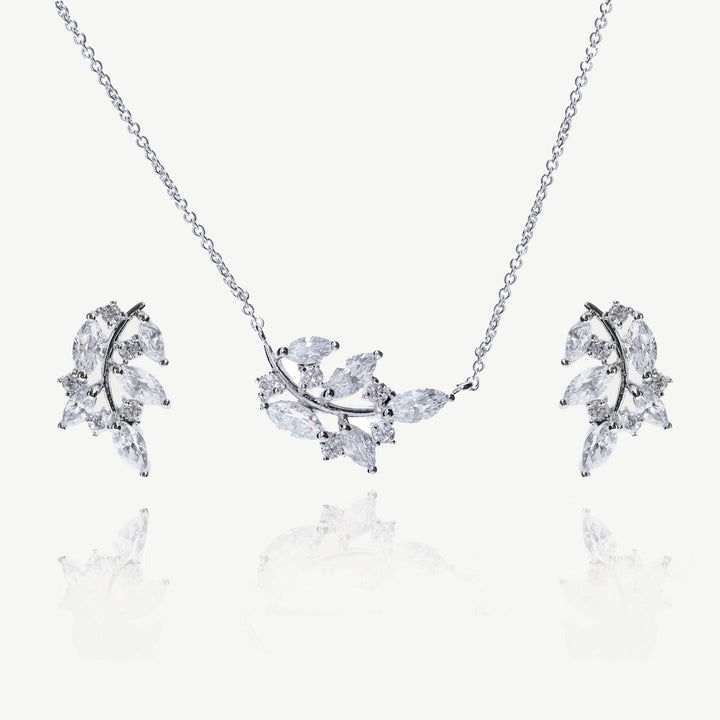 Parure de mariée Cyprès collier et boucles rhodium