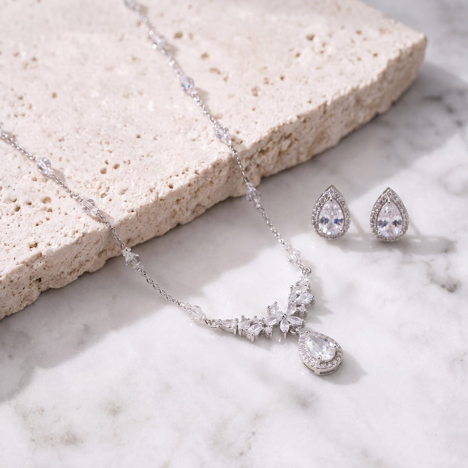 Parure de mariée NS00369 – feuilles zircons, argent G.Westerleigh