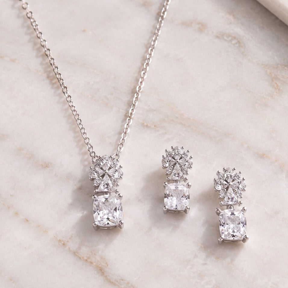 Parure de mariée NS1-10787 – florale zircons, argent G.Westerleigh