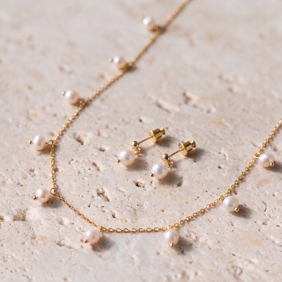Parure de mariée NS1006 – perles d'eau douce, dorée G.Westerleigh