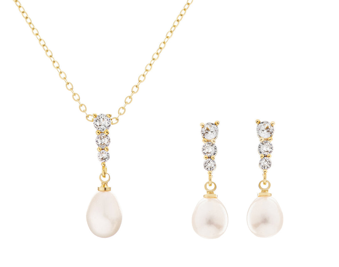 Parure de mariée NS1011 – perle d'eau douce et zircons, dorée G.Westerleigh