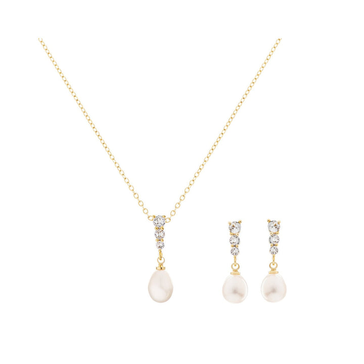Parure de mariée NS1011 – perle d'eau douce et zircons, dorée G.Westerleigh