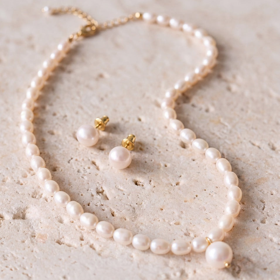 Parure de mariée NS1014 – collier ras-de-cou perles d'eau douce, dorée G.Westerleigh
