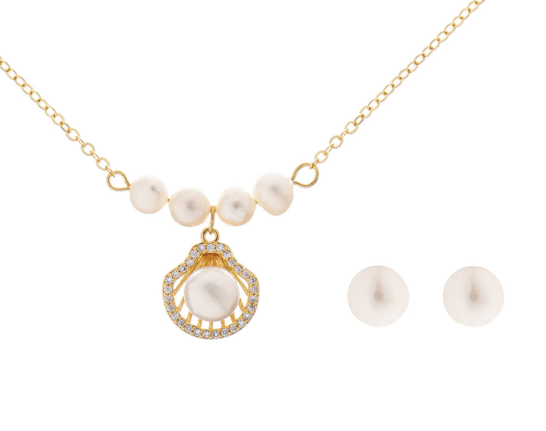 Parure de mariée NS1018 – pendentif perle et zircons, dorée G.Westerleigh