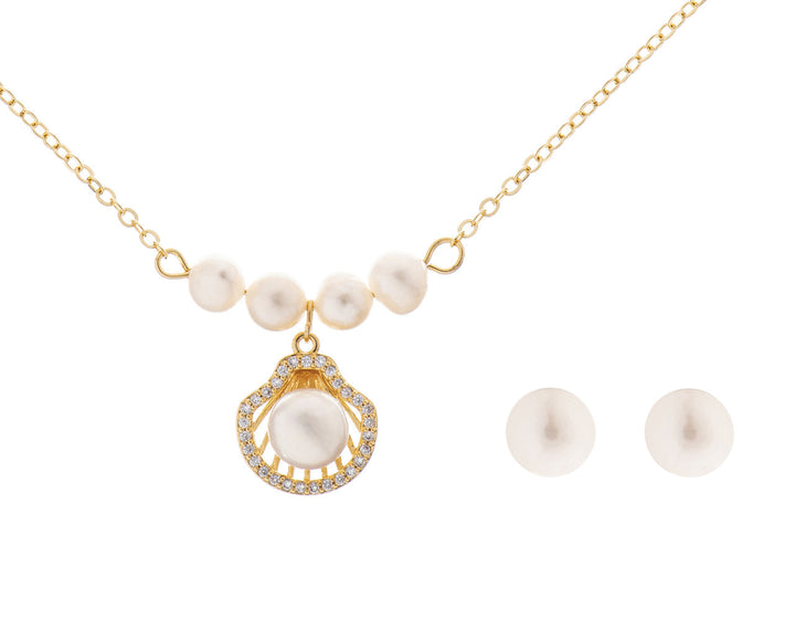 Parure de mariée NS1018 – pendentif perle et zircons, dorée G.Westerleigh